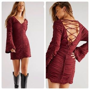 NWT Free People Western Romance Long Sleeve Mini Dress in Red Jasper 2